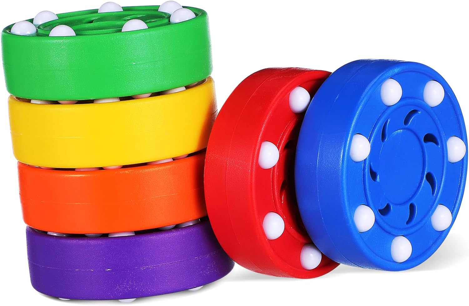 VICASKY 6pcs Roller Hockey Pucks for Training High Visibility Colors for Skill Enhancement Smooth and Stable Design for Ice Sports Practice