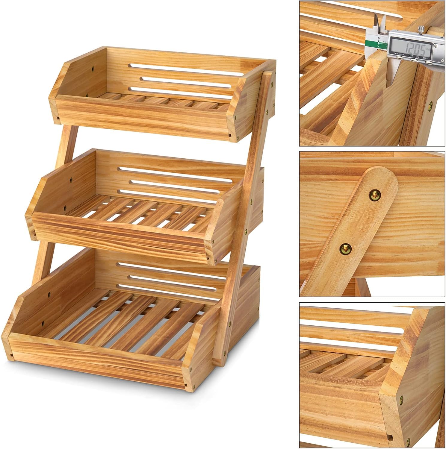 Obstkorb aus Holz 3 Etagen, Gemüsekorb Obst Etagere, Aufbewahrung Halter für Obst, Kuchen, Süßigkeiten
