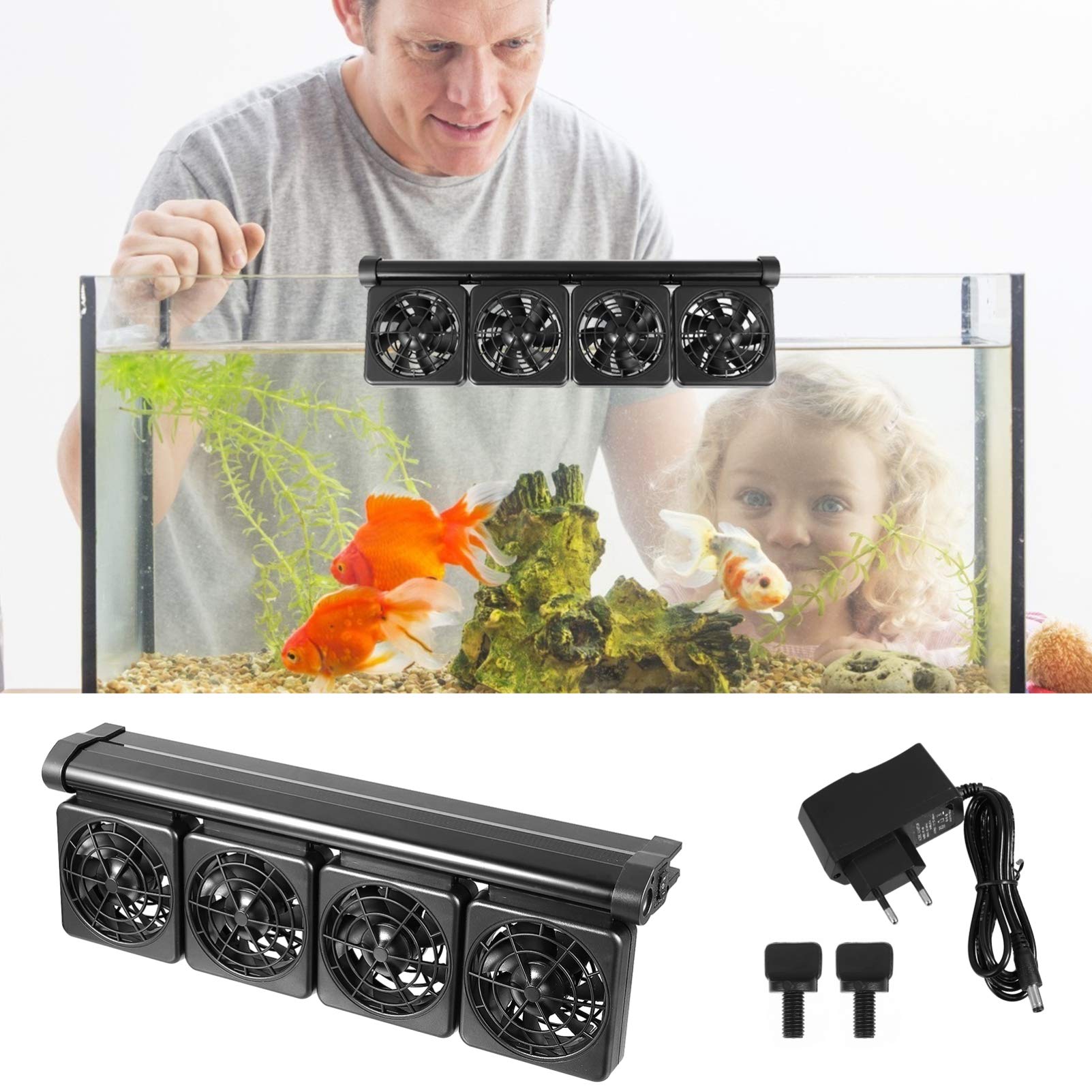 Kisangel Ventilador de Enfriamiento para Pecera Negro Ajustable 4 Cabezales