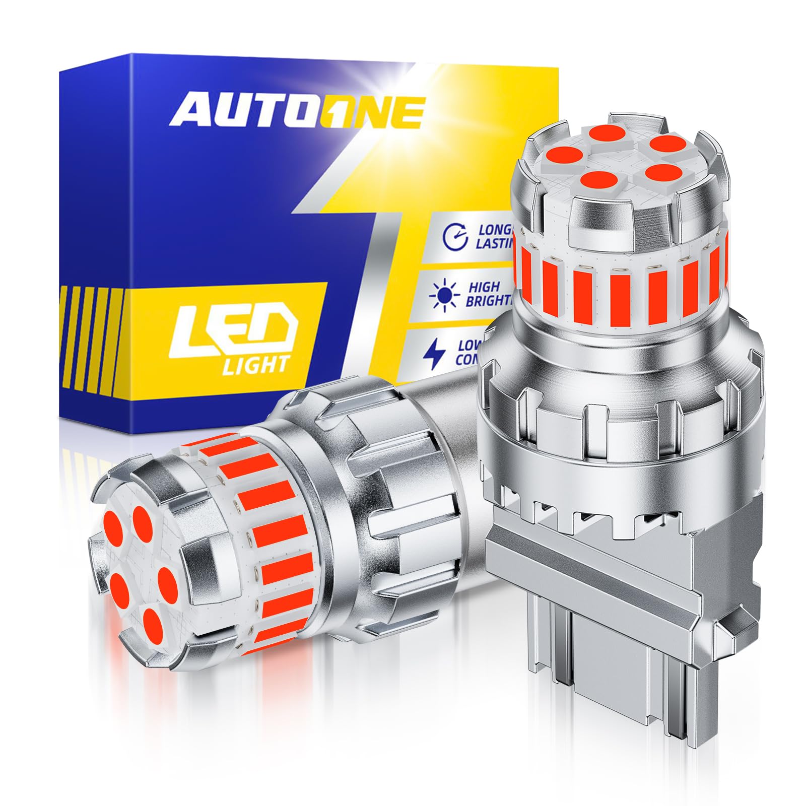 AUTOONE 3156 3157 LED Strobe Brake Light Bulb Red, Flashing Blinking Stop Tail Lights, Super Bright T25 3056 3057 3047 3155 3457 4057 4117 4157 Plug and Play, Pack of 2