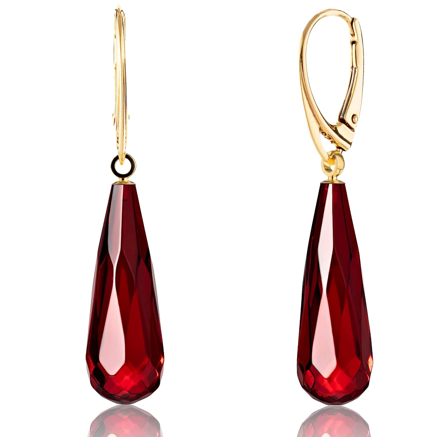 Amber Earrings for Women - Statement Gemstone Jewelry, Gold Plated Sterling Silver Leverback, Dangle Semi Precious Stone Ladies Earrings, Elegant Gift for Her