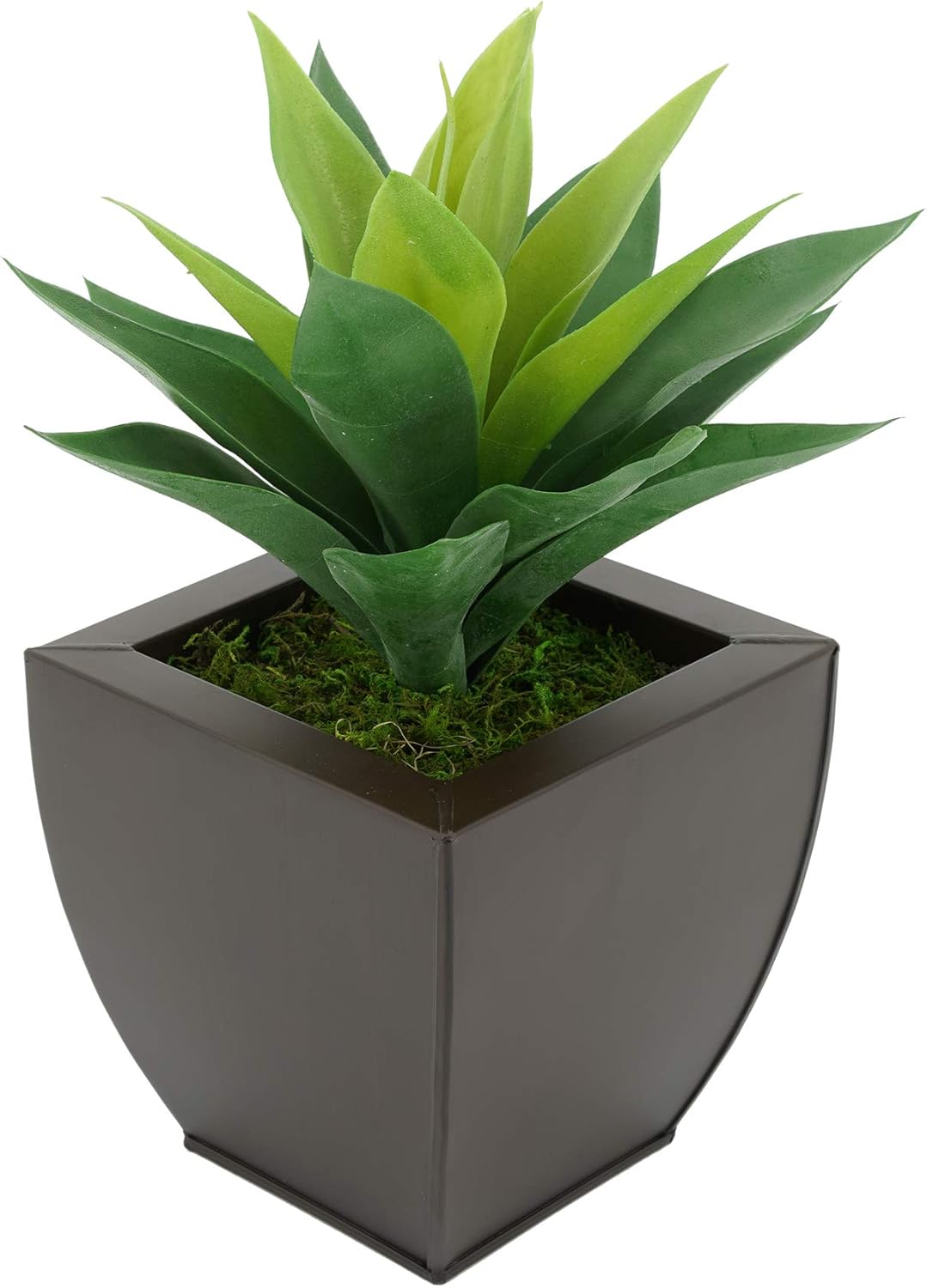 House of Silk Flowers Faux Frosted Light Green Succulent in Tapered Zinc Pot (Ma…