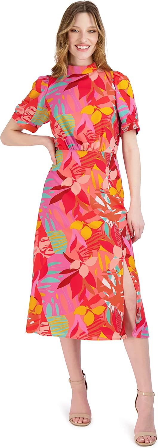 Julia Jordan Women's Bubble Sleeve Mock Neck Midi Dress