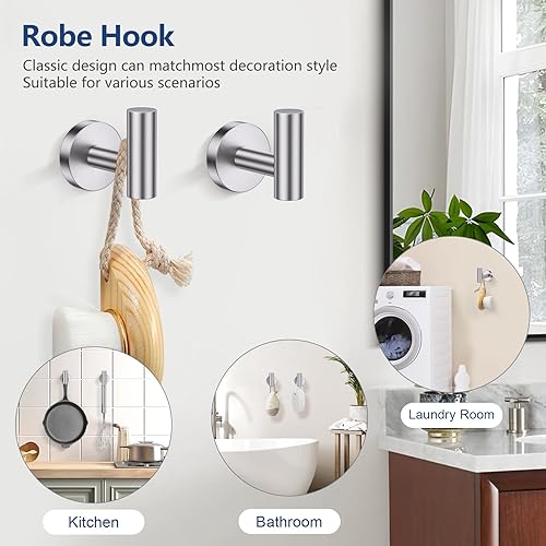 Miniatura 5 de TQKAG Juego de 5 toallas de baño de níquel cepillado de 23.6 pulgadas, toallero de acero inoxidable, gancho para abrigo, juego de accesorios de baño