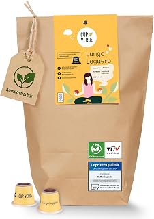 CUP VERDE Lungo Leggero Kaffeekapseln kompostierbar - [80 Kapseln - kompatibel mit Nespresso®] - Kaffee - 100% Arabica - ohne Aluminium - Kapselkaffee - Röstkaffee - Kaffeegenuss - Vorratspackung