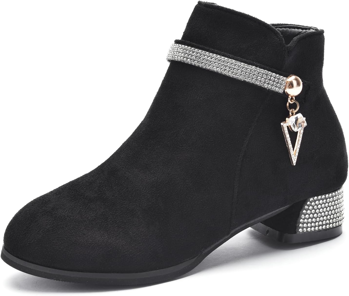 Girl's Faux Suede Low Heel Side Zipper Ankle Boots Winter Warm Dress Boots