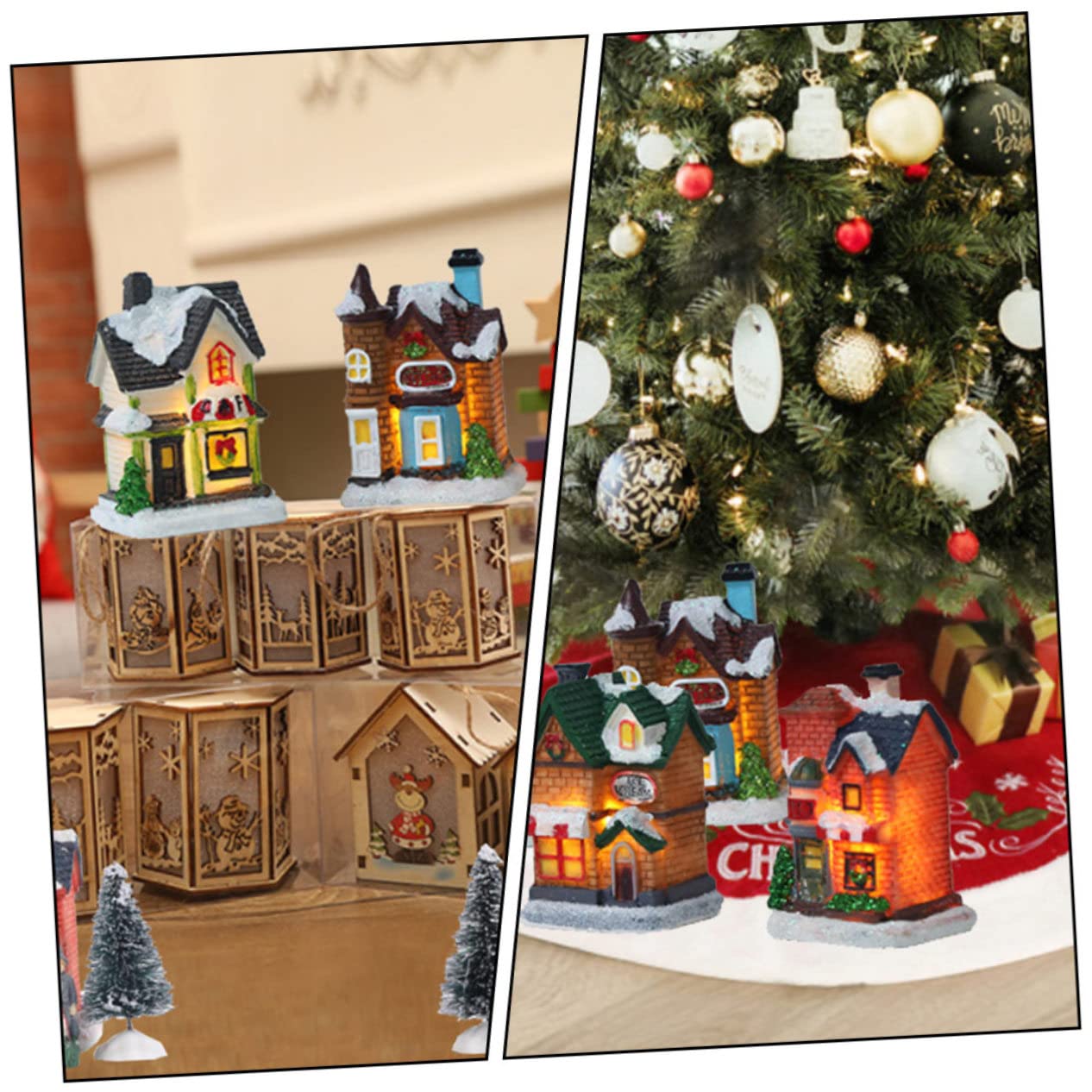 Casetta Di Natale Luci Led in Resina Decorazione Luminosa Da Tavolo Per Feste Di Natale Regalo Per Casa e Ufficio