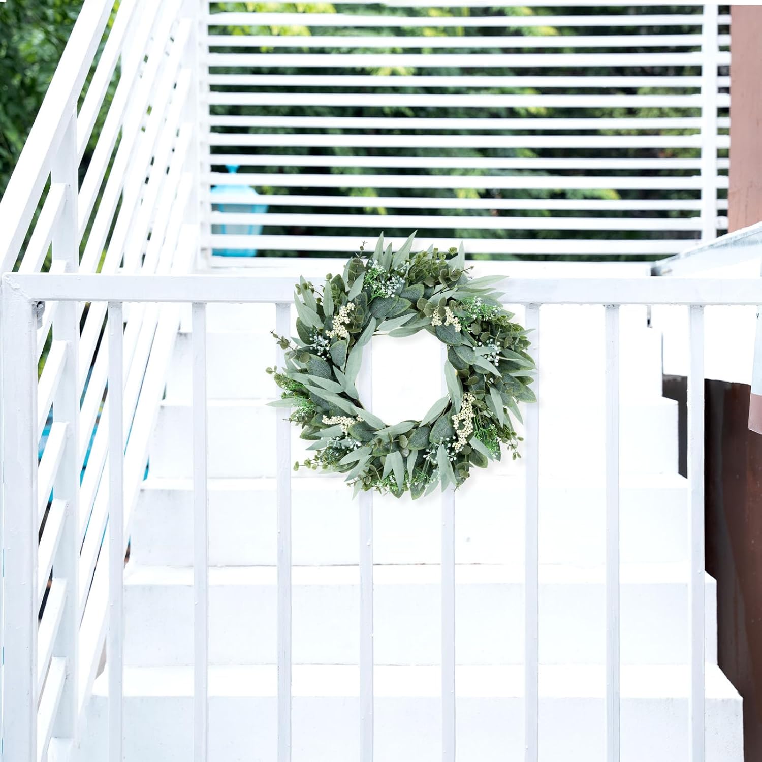 Eucalyptus Wreaths 22" Large Artificial Greenery Outdoor/Indoor Wreath Spring/Summer/Winter Wreath Green Wreaths for Front Door Porch Window Wall Hanging Decor All Year Round Wre-ath（Green）