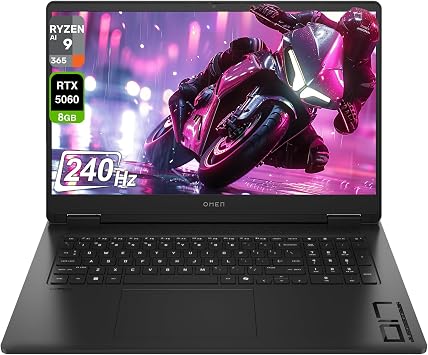 HP OMEN Gaming Laptop, AMD Ryzen AI 9-365, 32 GB DDR5 RAM, 1 TB PCIe SSD, 17.3" FHD 1920x1080 144Hz Display, Nvidia G-Force RTX 5060, 1-Zone RGB Backlit Keyboard, W11 Home, Black