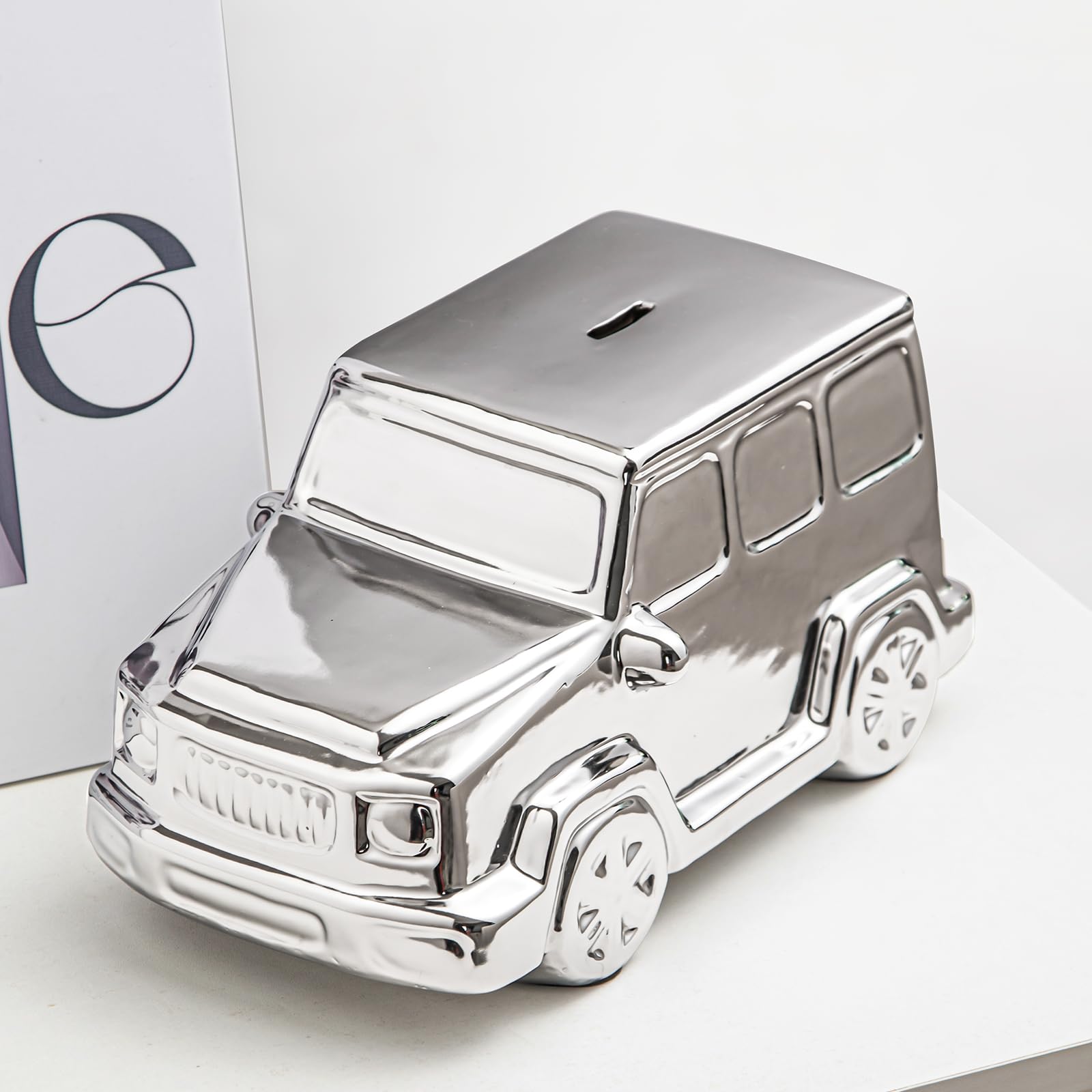 Yundu Silver Ceramics Car Model Piggy Bank Boalord, Piggy Bank for Kids, Coin Bank, Money Bank for Boys and Girls, Fun Home Decoration, for Birthday Christmas