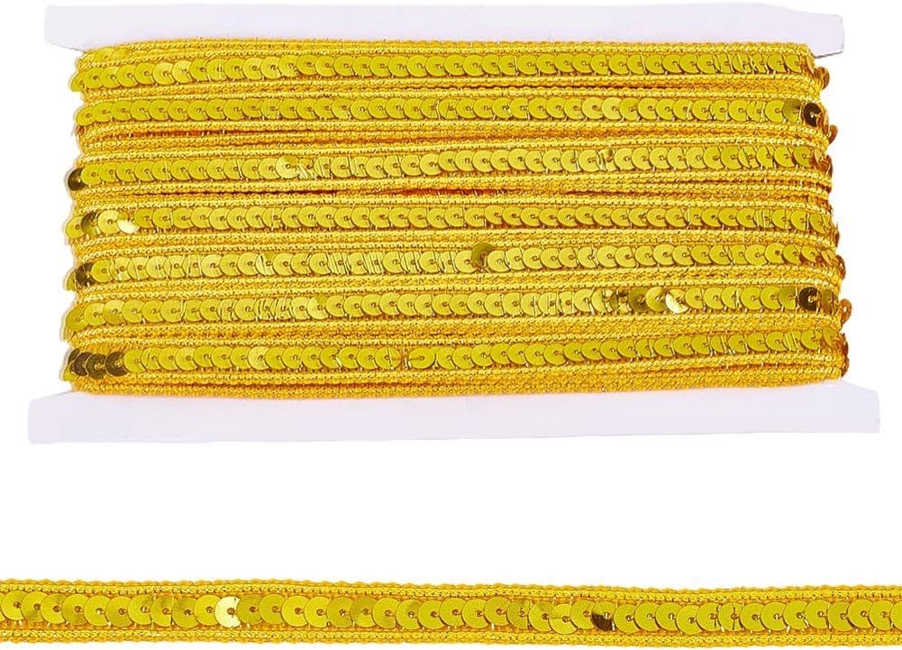10.93 Yards 1/2 Inch Thin Gold Sequin Ribbon Trim Flat Bling Spangle Metallic Glitter Sequins Trimming Beaded Paillette Strips Bulk for Sewing Making Crafts Clothes Dresses Costume Wedding