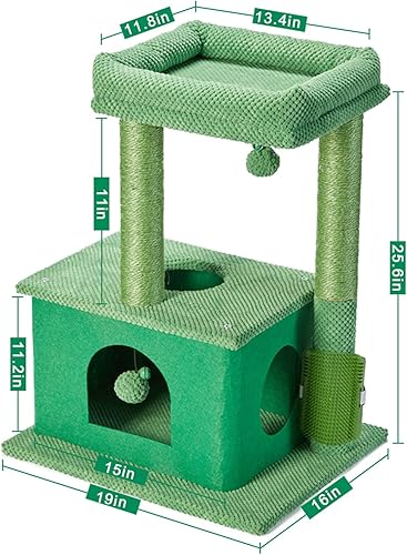 Miniatura 4 de MECOOL Árbol para gatos, postes rascadores con condominios, camas de torre y juguetes de bola colgante, cepillo de masaje 5 en 1 multiusos para