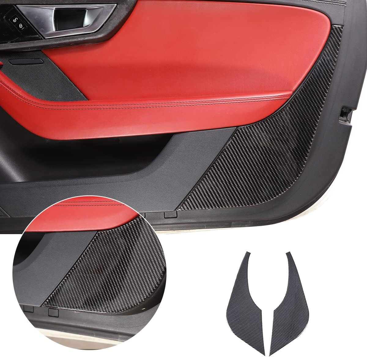 HAPPYHORSE Car Door Panel Decorative Sticker Compatible with Jaguar F-Type 2013-2023 Real Carbon Fiber Door Inner Door Trim Strip Sticker (Black)