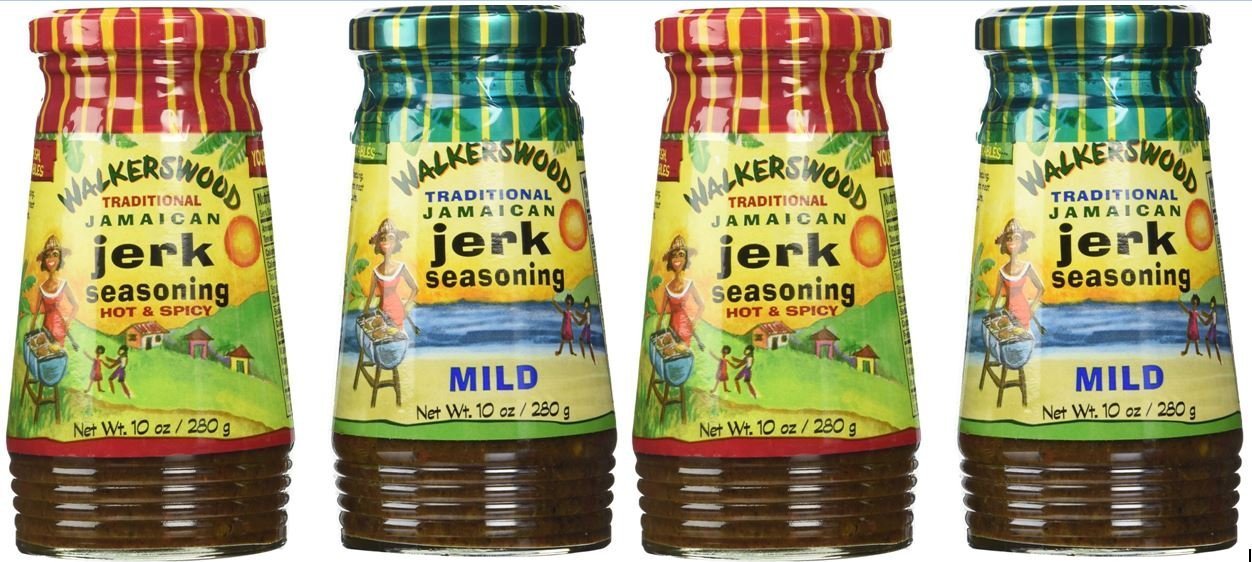 Walkerswood Variety Jerk Seasoning Four Pack 2 Bottles Each of Hot & Mild, 10
