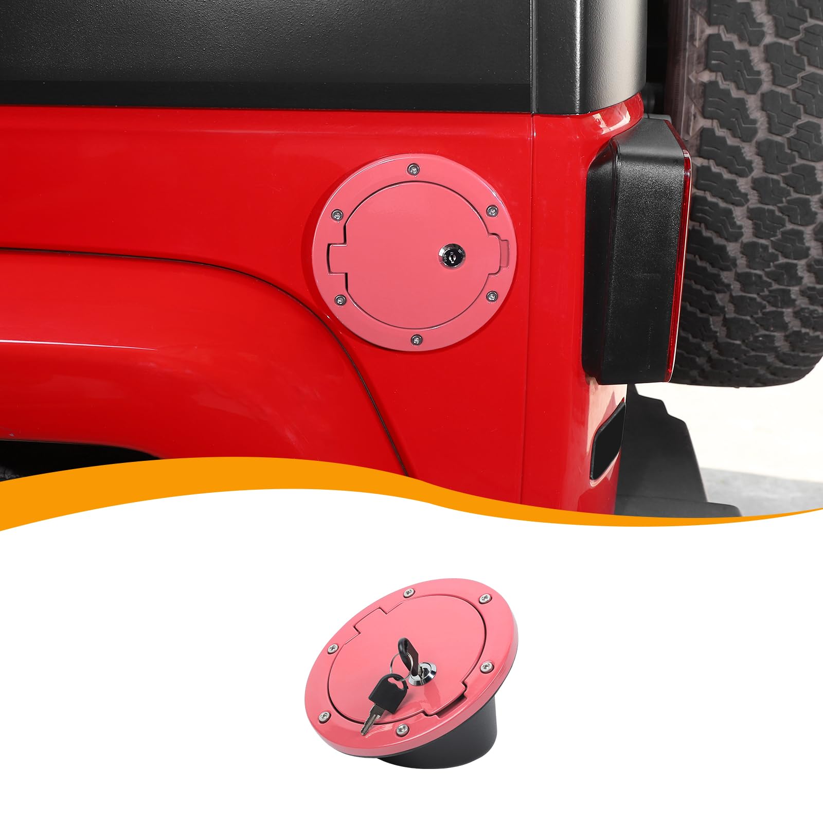 Hoolcar Gas Cap Cover Fuel Filler Door Cover Gas Tank Cap Locking Cover Compatible with Jeep Wrangler JK JKU 2007-2017, Exterior Accessories, Pink