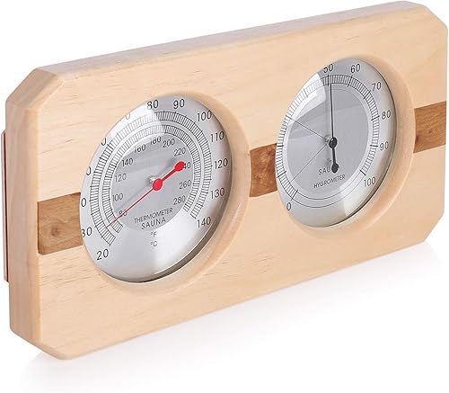 Miniatura 2 de Higrotermógrafo de madera para sauna 2 en 1 termómetro higrómetro pantalla de doble dial temperatura humedad medidor herramienta Sauna habitación
