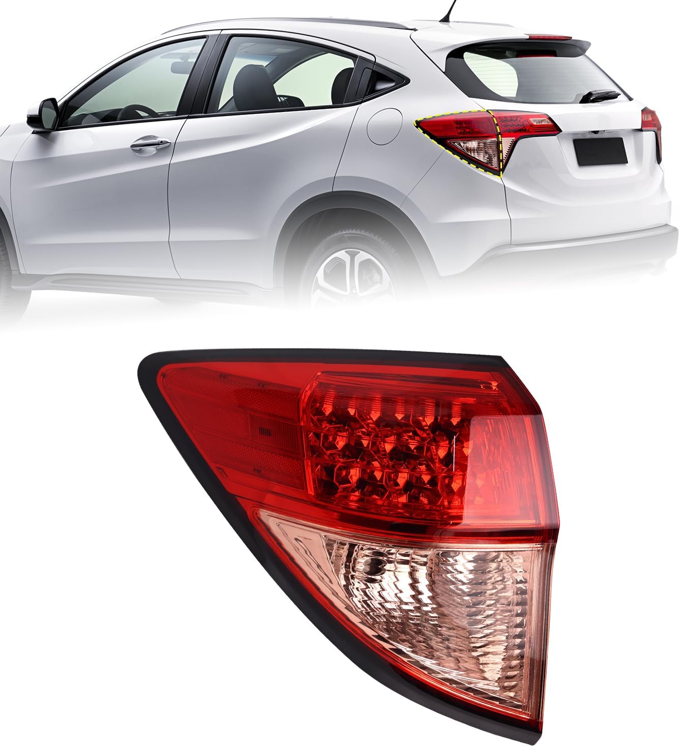 Tail Light Compatible with 2016 2017 2018 Honda HRV Replacement for 33552-T7S-A01 HO2804109 Outer Taillight Rear Brake Lamp Left Driver Side