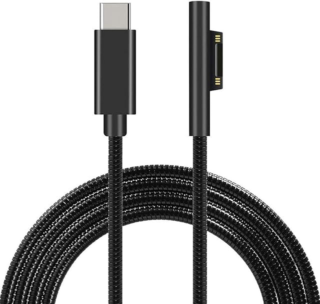 Sisyphy 5ft Metal Braided Surface Connect to USB-C Charging Cable Compatible for Microsoft Surface Pro7 Go2 Pro6 5/4/3 Surface Laptop1/2/3 & Surface Book, Works with 45W 15V3A USBC Charger