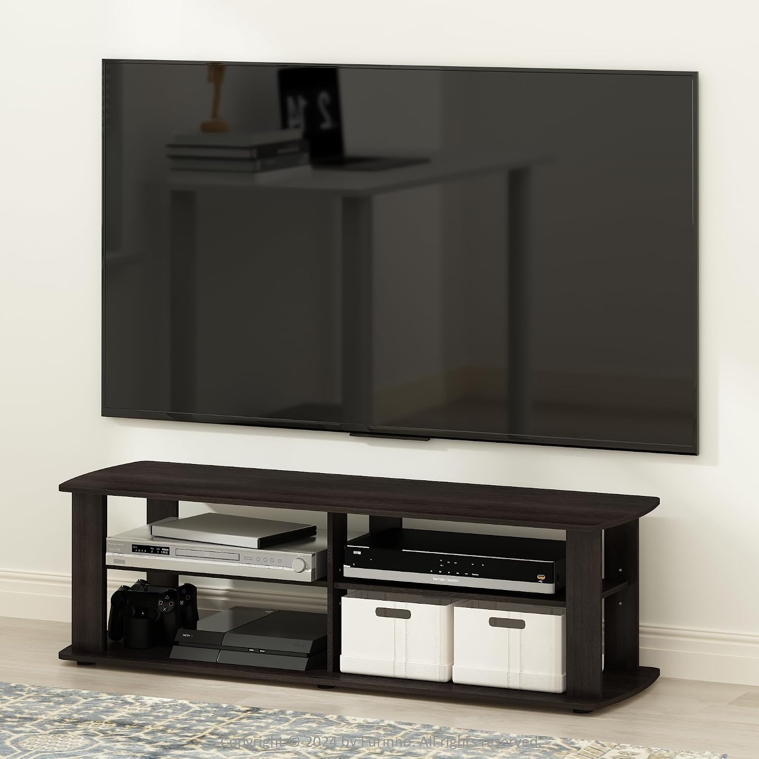 Pemberly Row Wood Entertainment Center TV Stand, 43.3 in Wide, Dark Brown Finish, Fits TVs Up to 50 Inches, Composite Wood Construction, Stylish Design for Living Room Storage
