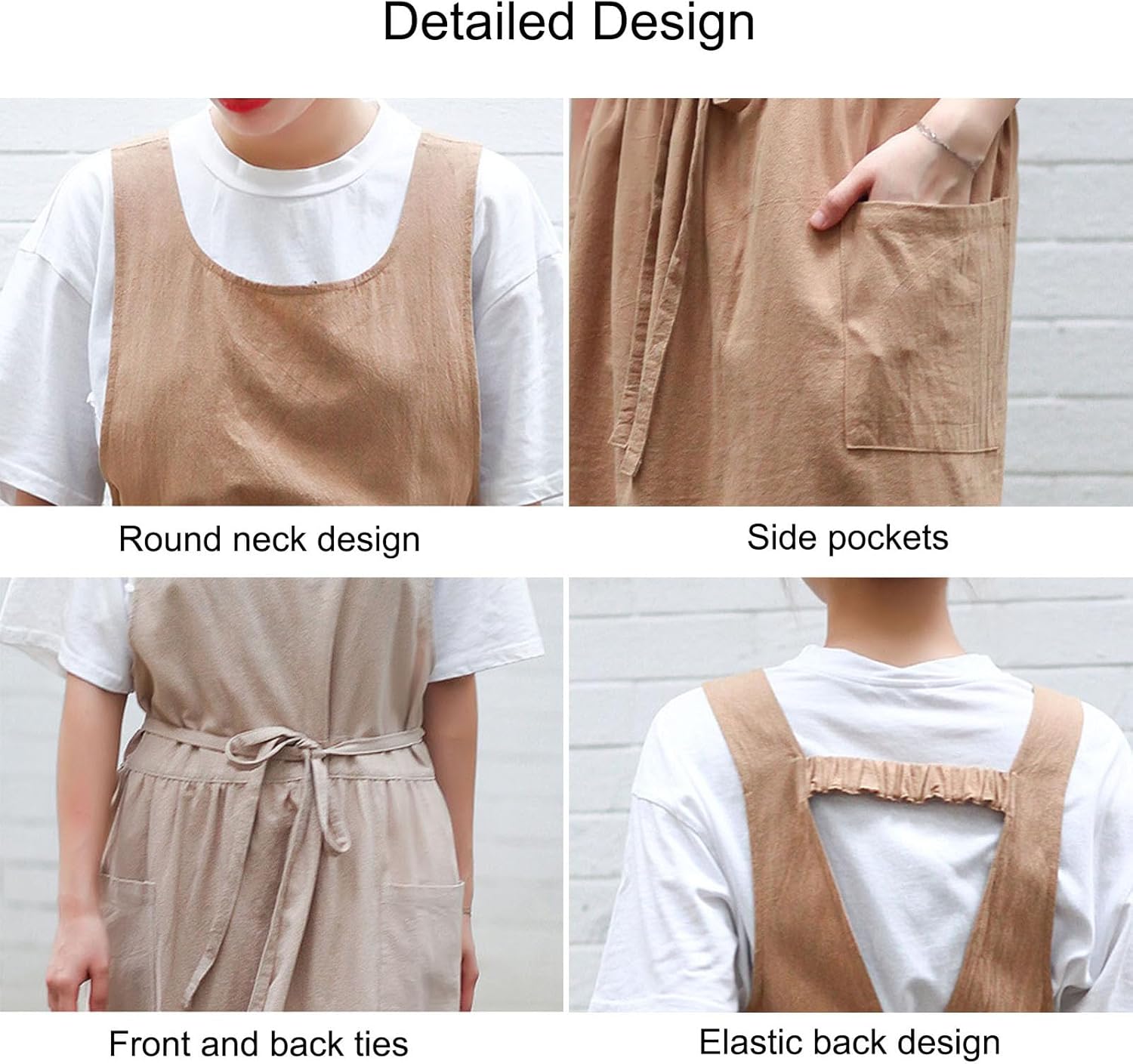カフェエプロン レディース おしゃれ 綿と麻 調節可能 料理教室用エプロン ポケット2個付き おしりが隠れる 園芸 キッチン カフェ