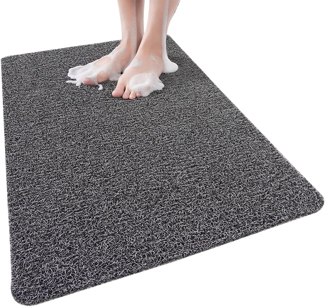 CAKERS Quick Dry Bathtub Mat with Anti Slip Bottom|Soft PVC Loofah Trimmable Bathroom Rugs|Quick Drying Easy Cleaning Shower Mat,Gray-Black(A),44x75cm(17.3x29.5in)