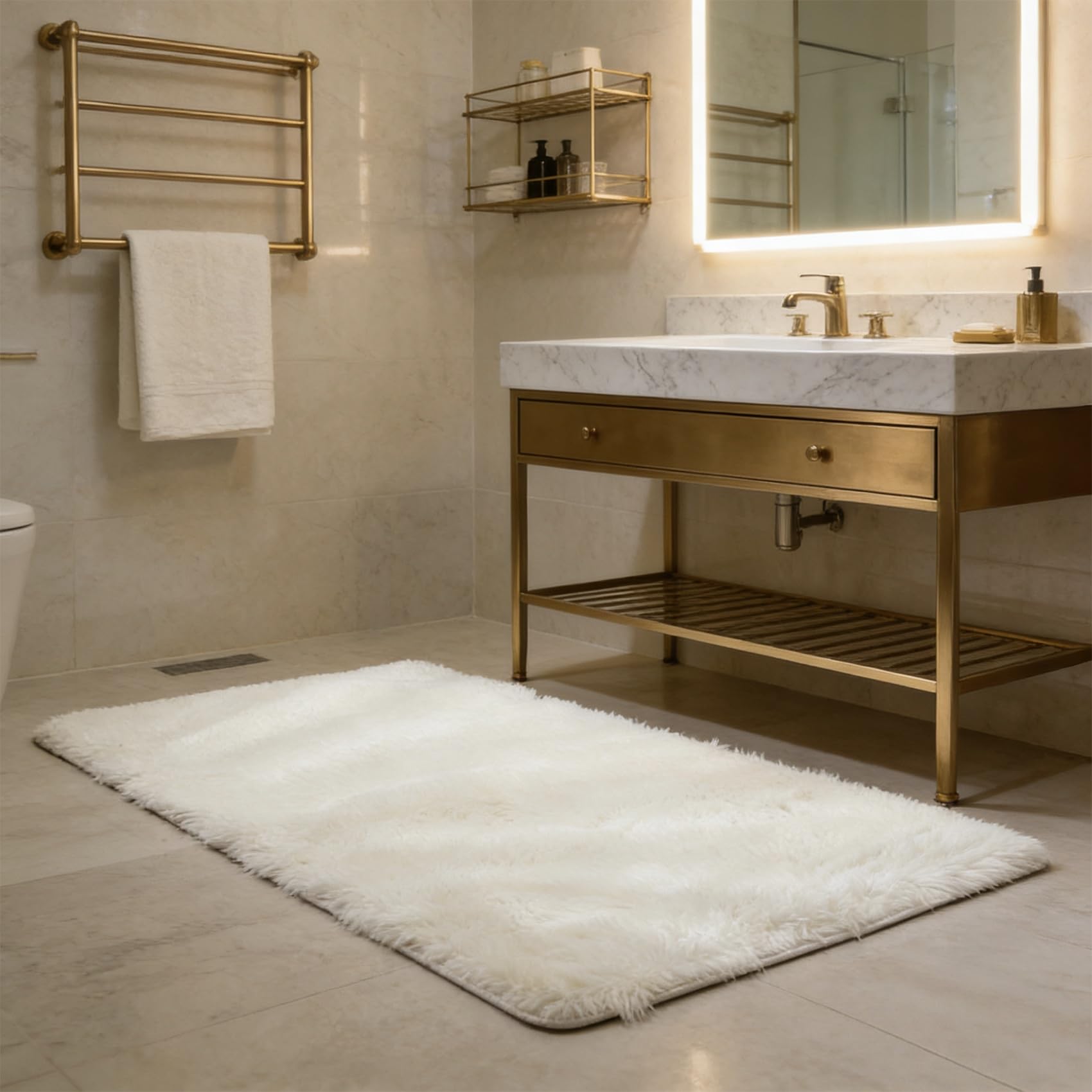 Tapis de salon antidérapant et moelleux 190x130 blanc facile à entretenir