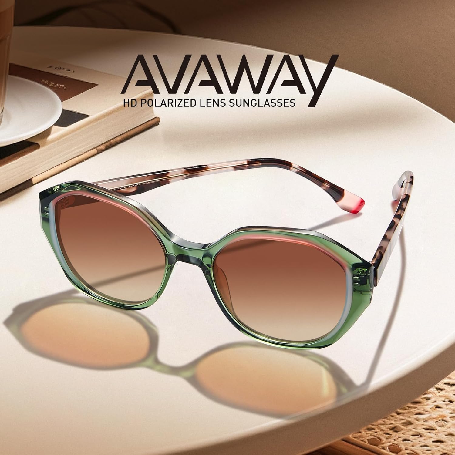 AVAWAY Women's Sunglasses Polarized UV400 Protection - Designer Polygonal Acetate Frame & Color-Block Retro Sun Glasses