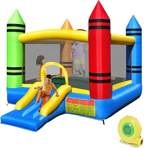 HONEY JOY Castillo inflable de salto, castillo para niños con toboganes, incluye bolsa de transporte Oxford, kit de reparación, estacas, centro de