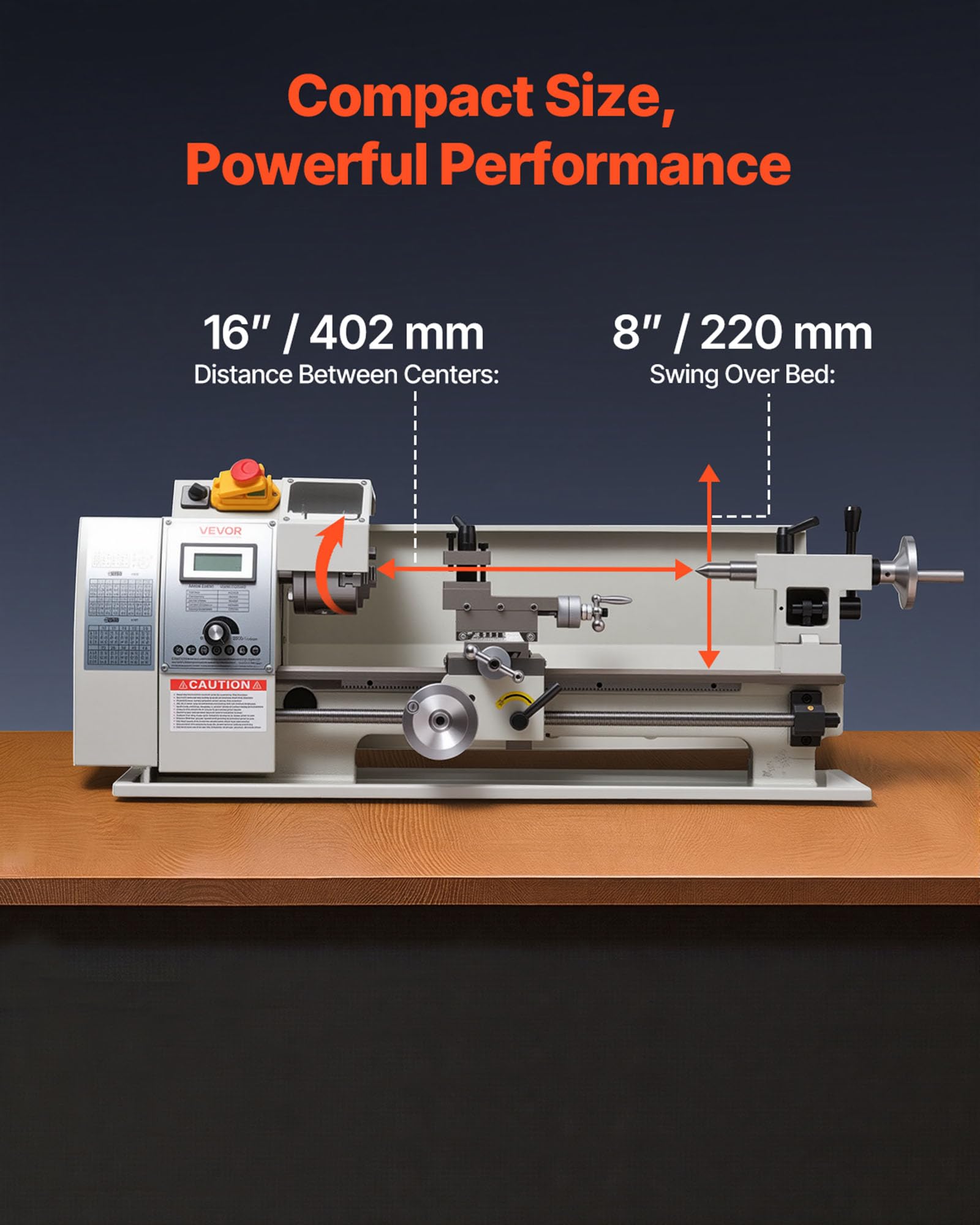 VEVOR Tornio da Banco per Metalli 650W Ingranaggi 220 x 402mm Corpo Ghisa