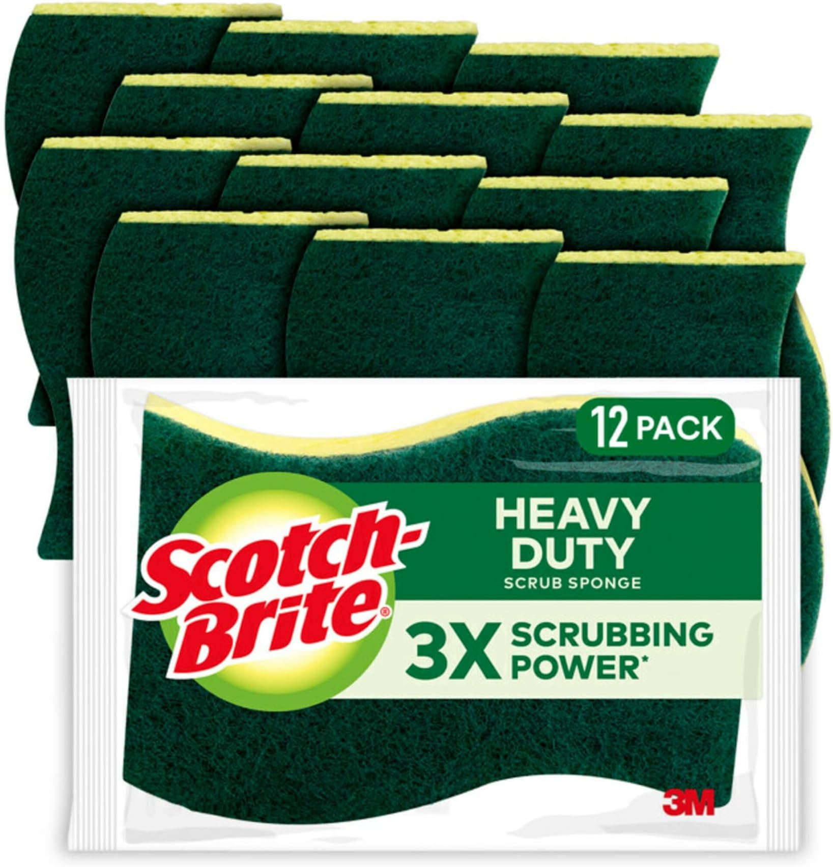 Scotch-Brite Heavy Duty Scrub Sponges, For Washing Dishes and Cleaning Kitchen, 12 Scrub Sponges