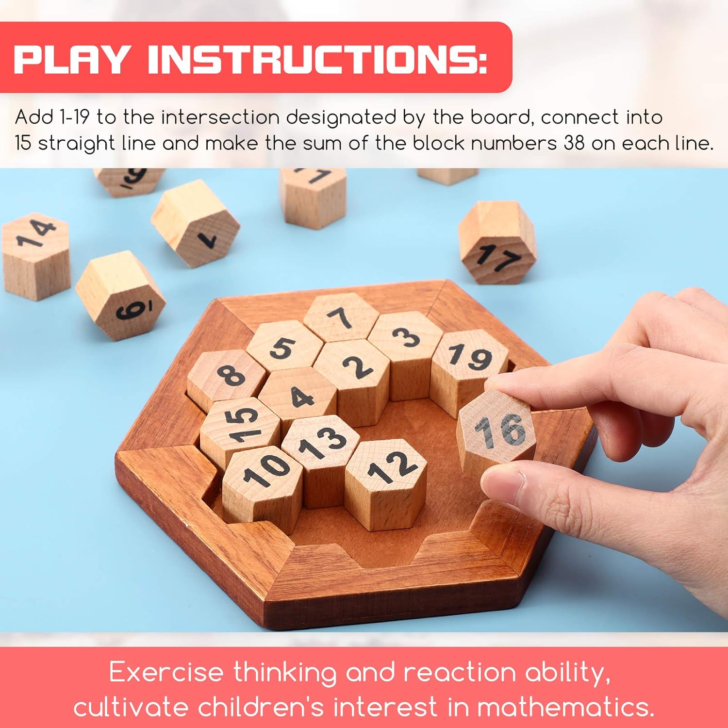 4 Pieces Wooden Hexagon Puzzle Wooden Tangram Block Puzzle Brain Teaser Toy 3D Russian Blocks Game Geometry Logic IQ Game Blocks Educational Toy for Teens Adults Challenge : Toys & Games