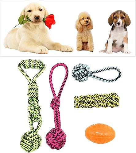 Miniatura 7 de Leefasy 5 juguetes para masticar perros para mascotas, juguetes interactivos de bola de tira y afloja, cuerda para masticar cachorros, cuerdas de