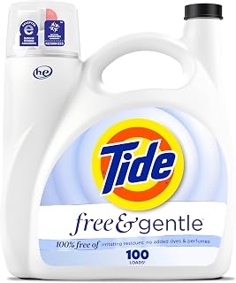 Tide Free & Gentle Liquid Laundry Detergent, 100 Loads, 132 fl oz - Dye-Free, Fragrance-Free for Sensitive Skin