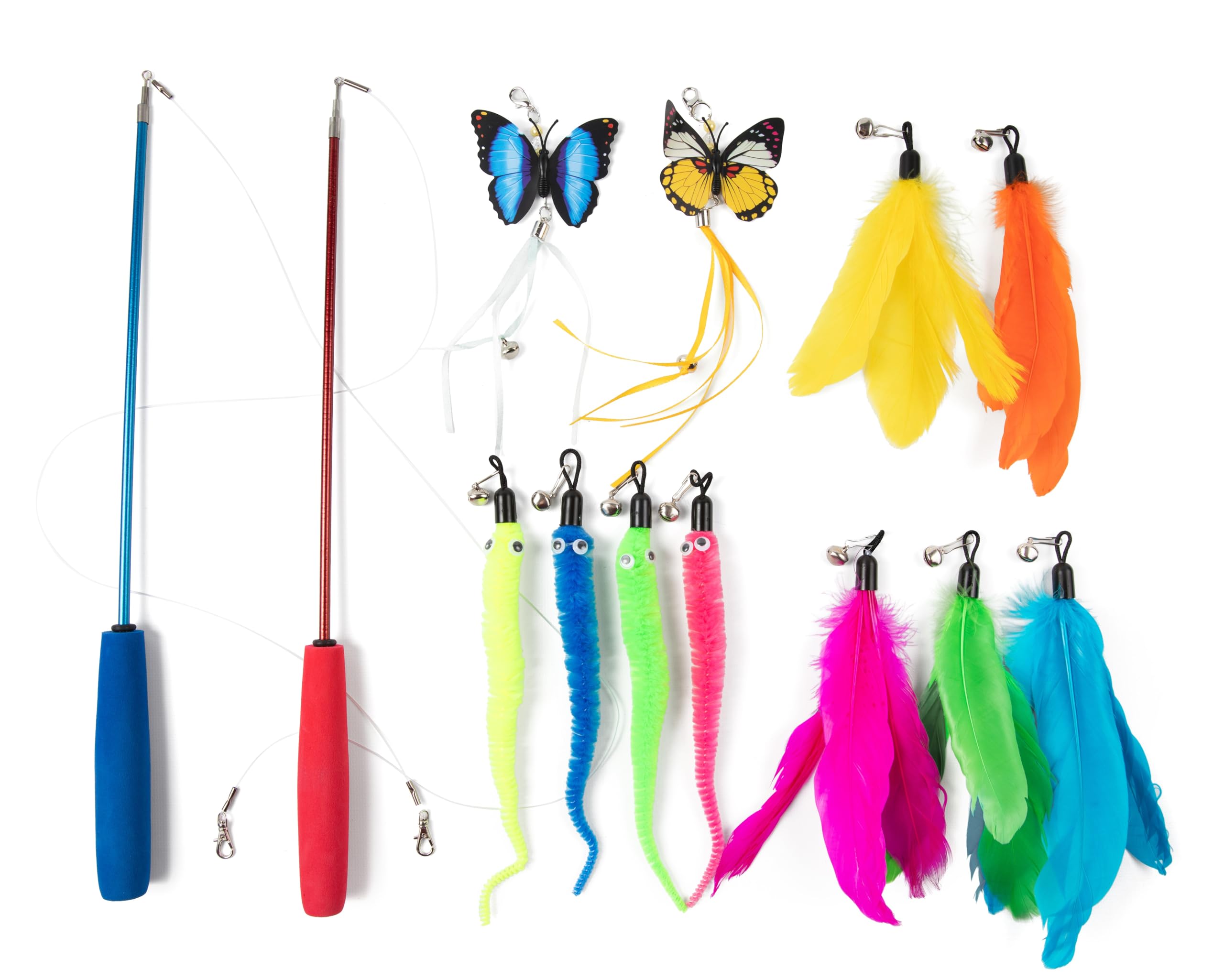 PAWSITIVE Interactive Cat Toys - Retractable Feather Wand with Refill Set 12PCS - Perfect for Indoor Cats to Chase, Exercise & Bond with Their Owners