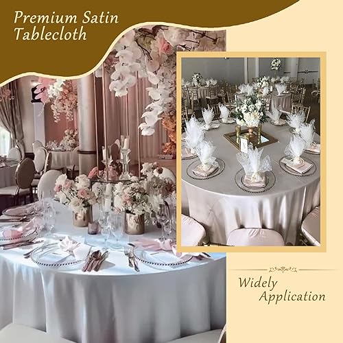 Miniatura 4 de Paquete de 6 manteles de satén blanco, fundas de satén de 57 x 108 pulgadas, mantel rectangular de seda brillante lavable, mantel de satén de tela