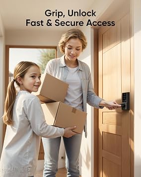 قفل eufy Security Smart Lock C33، قفل باب بلوحة مفاتيح مع مقبض، مقبض باب ببصمة الإصبع، قفل باب دخول بدون مفتاح للباب الأمامي وغرف النوم، مزلاج إلكتروني، واي فاي، التحكم في التطبيق، مقاوم للماء IP53، أسود