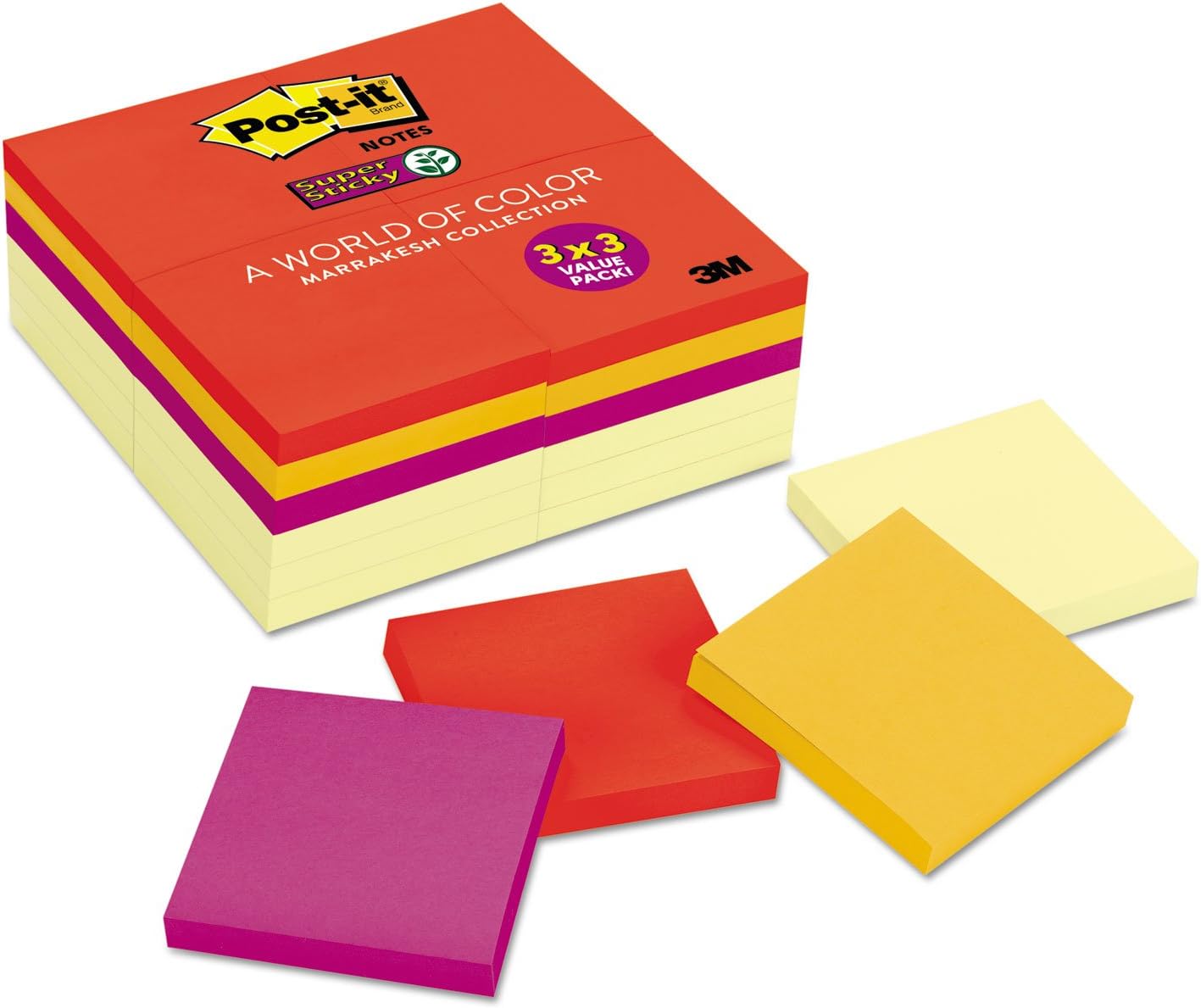 3M 65424SSCYN PostIt Super Sticky Notes, 3 x 3, Yellow