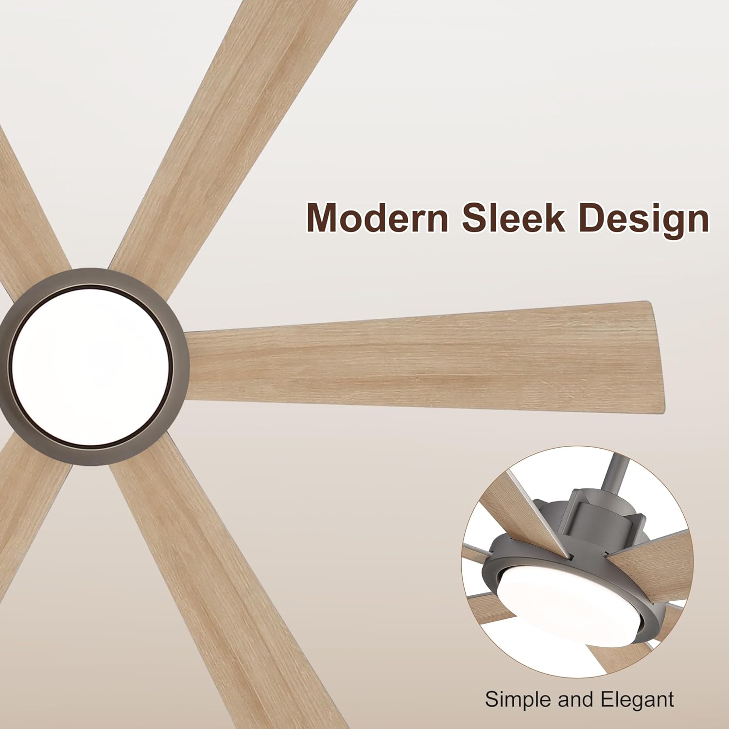 WINGBO 60 Inch Ceiling Fan with Light - 6 Plywood Blades, 6-Speed Reversible DC Motor, Noiseless Remote Control Ceiling Fans with Lights for Bedroom Living Room Kitchen, Charcoal Gray and Wood/Black