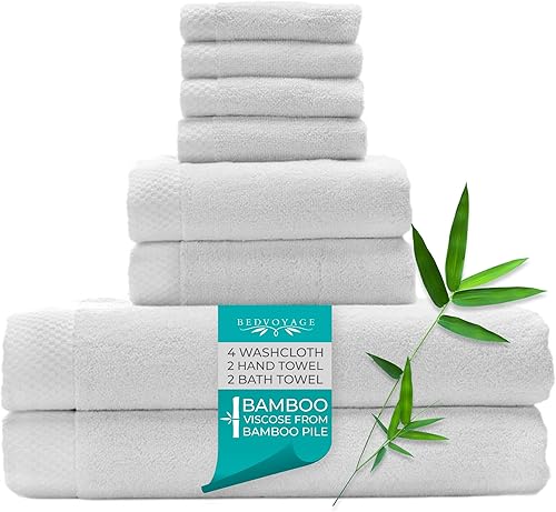 BedVoyage Viscosa derivada de toallas de bambú, 8 piezas altamente absorbentes, 2 toallas de baño extragrandes, 2 toallas de mano de lujo y 4 paños