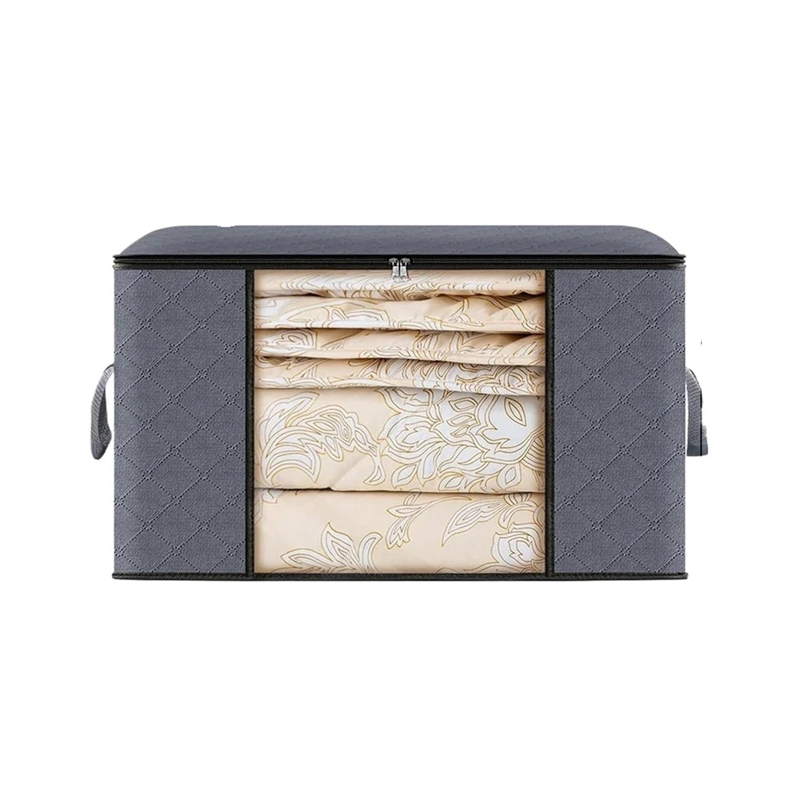 DSFIHJO 3PCS Visible Large Capacity Clothes Storage Box Foldable Blanket Storage Containers Dustproof Quilt Zipper Container For Home Closet(Grey)