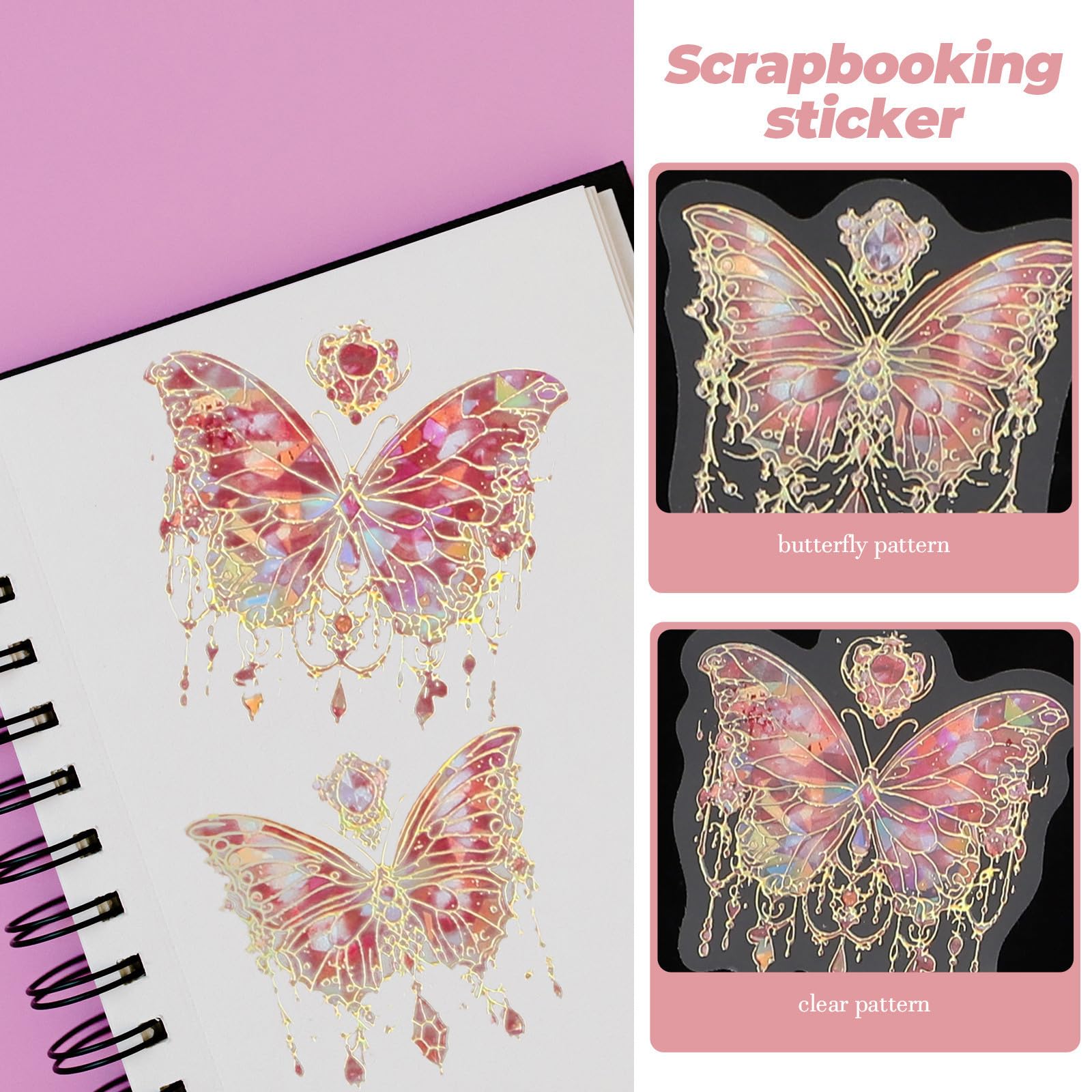 Didiseaon 360 Pezzi Adesivi Scrapbooking Farfalla Olografici Pet per | Decorazioni Miste, Effetto Cristallo, Fogli Pet, per Valigie e Portatili, Stile Unico, Facile da Usare Stile Casuale