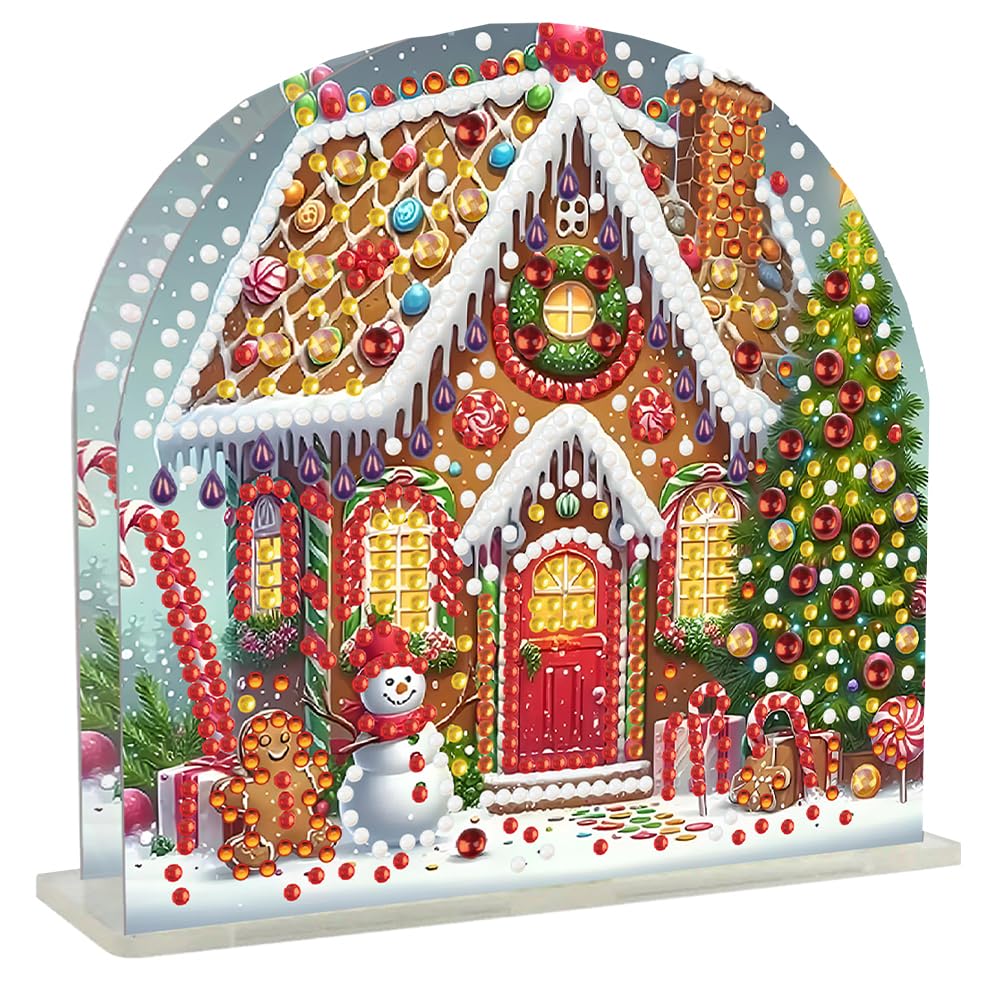 DIY Diamond Dots Desktop & Tabletop Ornament,Crystal Special Shaped 5D Diamond Art Kit for Adults - Home Office Desk Decor, Relaxing Craft Gift Idea(Christmas House)