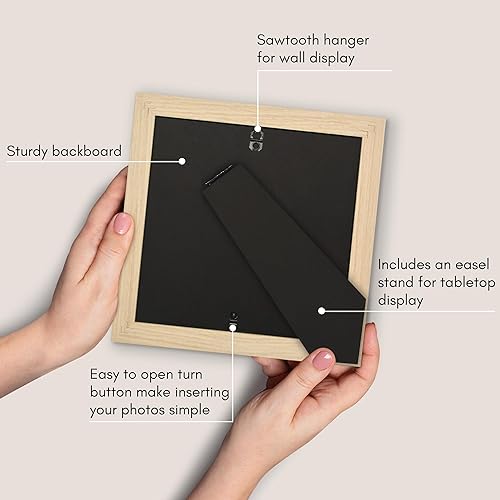 Miniatura 5 de Americanflat Portarretratos de 8 x 8 pulgadas en roble natural, se puede utilizar como portarretratos de 4 x 4 con paspartú o marco de 8 x 8