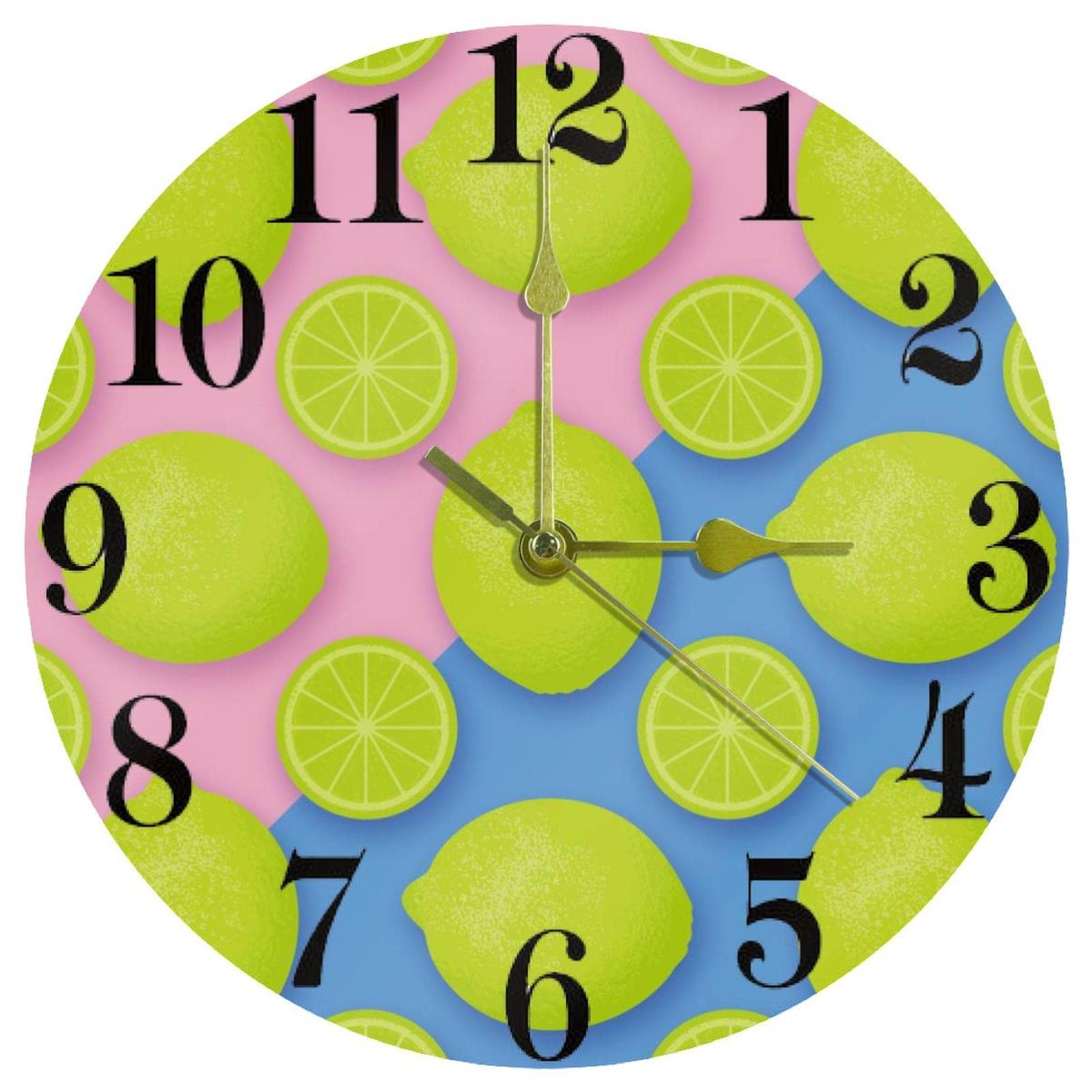 Horloge murale ronde silencieuse pour bureau et cuisine à motif de fruits colorés