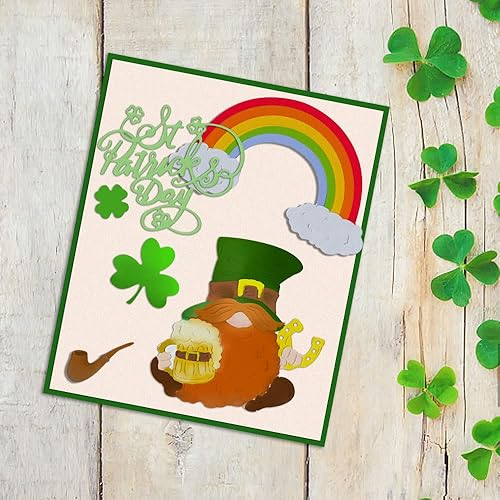 Miniatura 3 de Troqueles de corte de trébol del día de San Patricio para hacer tarjetas, palabras de trébol, troqueles de gnomos arco iris, plantilla de relieve