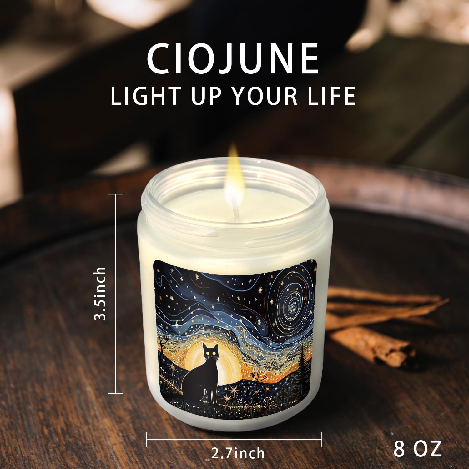 Black Cat Candle Gifts for Cats Lover, Mother's Day Gifts, Starry Night Black Cat Cedar Scented Candles - Image 2