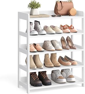 VASAGLE 5-Tier Shoe Rack for Entryway with Top Shelf | Closet Organizer, 11.8 x 24.8 x 33.1 in, Open Back for Dorm, Cloud White, Custos Collection ULBS165WB01