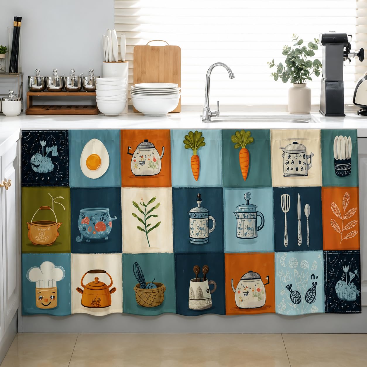 Decorative Sink Curtain for Kitchen | Pack of 1 | 150×70 cm Under-Sink Cover | Printed Fabric Panel with Rod Pocket | Washable Storage-Hiding Curtain for Modern Home Décor (Carrot Pack 1)-image-39