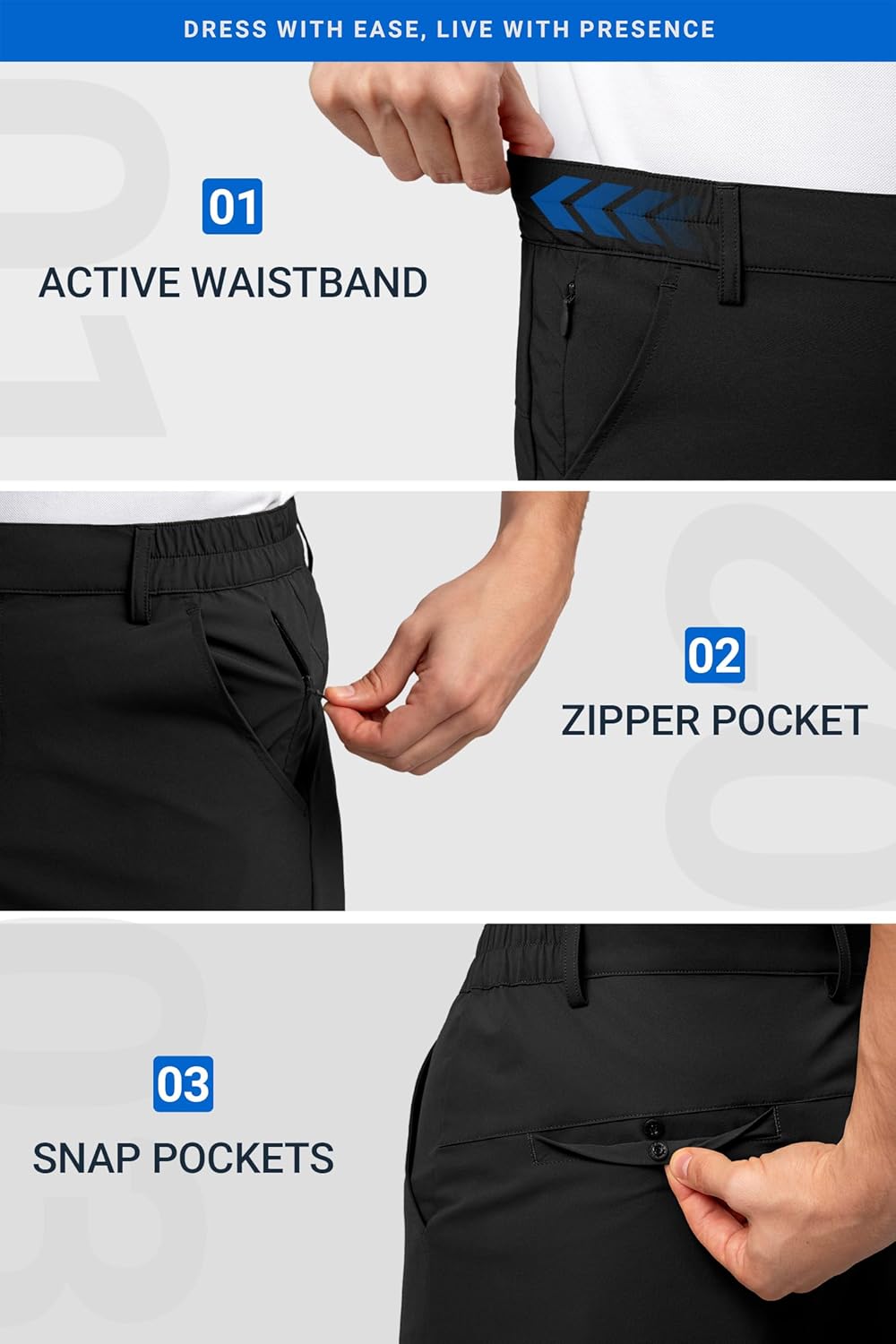 HISDERN AIR 311 Mens Golf Shorts, Lightweight Stretch Dry Fit, 9 Inch Breathable with Elastic Waistband and Zipper Pockets