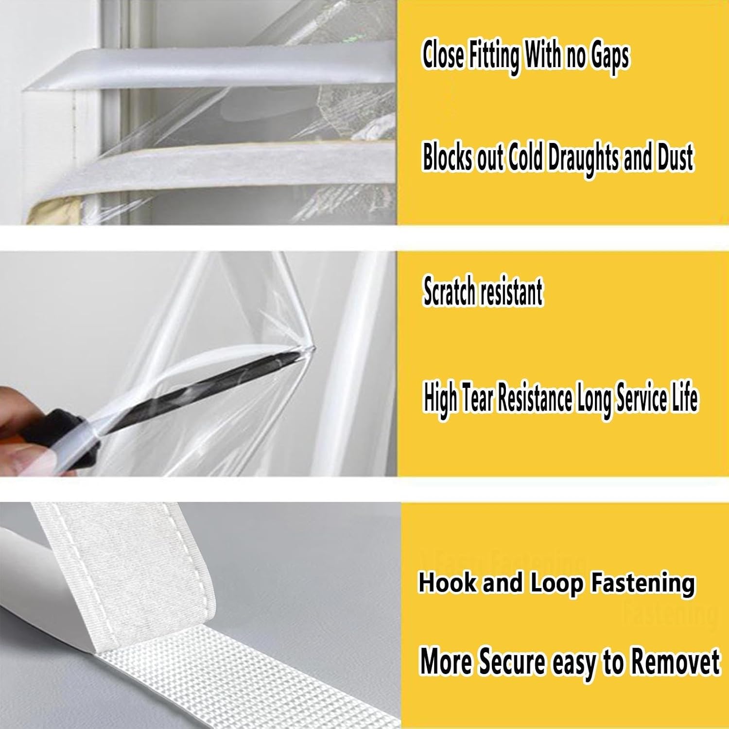 Window Insulation Kit, with Hook and Loop Fastener Window Insulation Film, Keep Draught and Cold Out, Weatherproofing, for Insulation, Windproof, Waterproof and Dustproof(190x170cm)